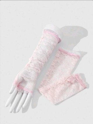 Guantes largos encaje rosa floral