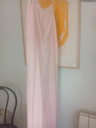 Camisón largo satén y puntilla color salmon