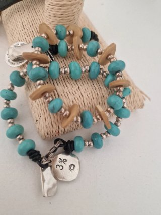 Pulsera Acero Artesanal Turquesa y Madera