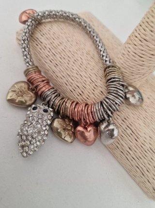 Pulsera Acero con Dijes Corazón y Búho