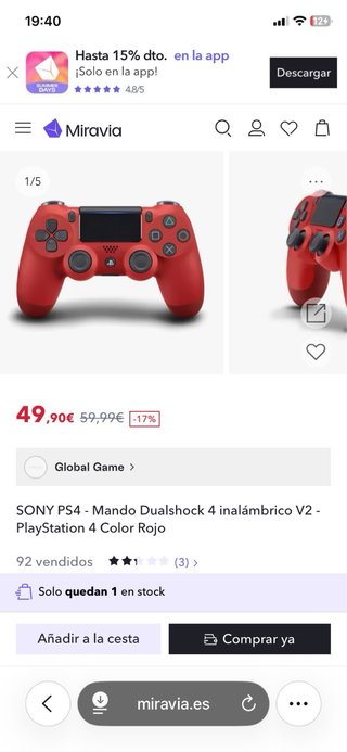 Mando PS4 (PlayStation 4) Rojo Crackle