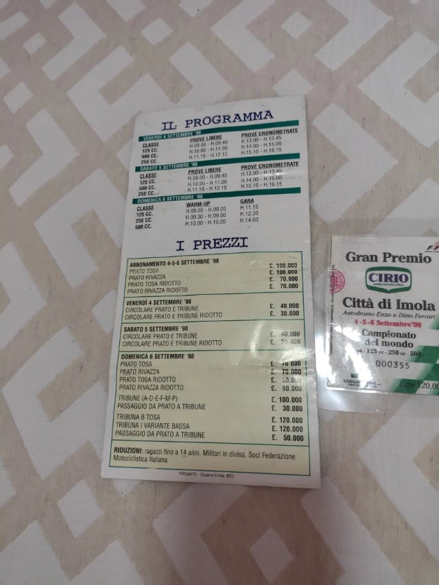 Entrada Gran Premio Imola 1998