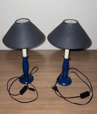 2 Lámparas Mesita Noche Azul Tela