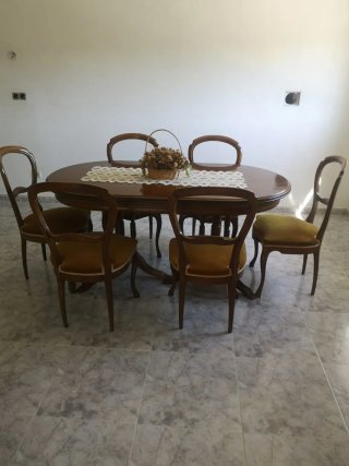 Mesa de comedor ovalada y 6 sillas