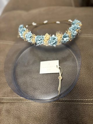 Corona Comunión Flores Azul y Dorado