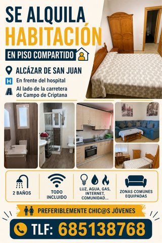 Alquiler habitacion en piso compartido en alcazar