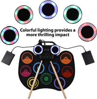 Bateria Electrica Juego G6009 Nuevo ,Juego de batería eléctrica, kit de almohadilla de batería portátil, 9 almohadillas con altavoz integrado, pantalla LED, monitoreo de pantalla con luces de colo...