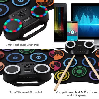 Bateria Electrica Juego G6009 Nuevo ,Juego de batería eléctrica, kit de almohadilla de batería portátil, 9 almohadillas con altavoz integrado, pantalla LED, monitoreo de pantalla con luces de colo...