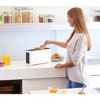 Braun HT 3110 WH - Tostadora (ranura larga, cámara extraancha, bandeja recogemigas extraíble, función de calentamiento y descongelación, 7 niveles de tostado, accesorio separado, color blanco