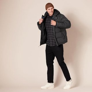 Amazon Essentials Abrigo Plumífero con Capucha de Alta Densidad Hombre, Negro,TALLA XL , NUEVO