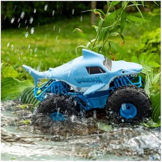 Monster Jam - Coche Teledirigido Megalodón Monster Truck - SEMINUEVO, ALGUNAS MARCAS DE USO, Coche RC Megalodon Storm a Escala 1:15-2.4GHZ hasta 76m - Juguetes Niños 4 Años + Regalo Niño 4 Años +