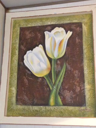 Cuadro óleo lienzo tulipanes blancos