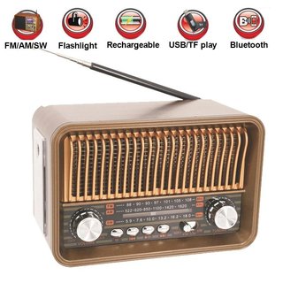 Radio Vintage HR-29BT, FM AM SW portátil, Vintage multibanda, altavoz inalámbrico Bluetooth con linterna LED, tarjeta TF, disco U AUX