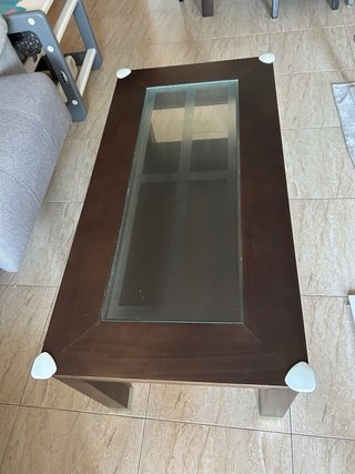 Mesa de centro de salón elevable madera y cristal.