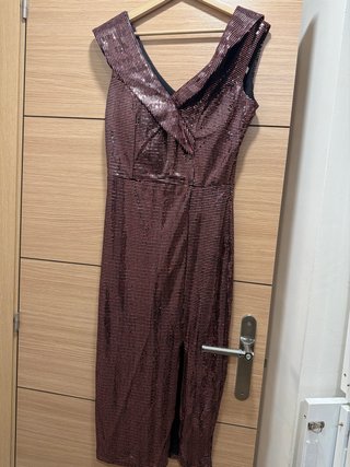 Vestido elegante lentejuelas rosa y dorado