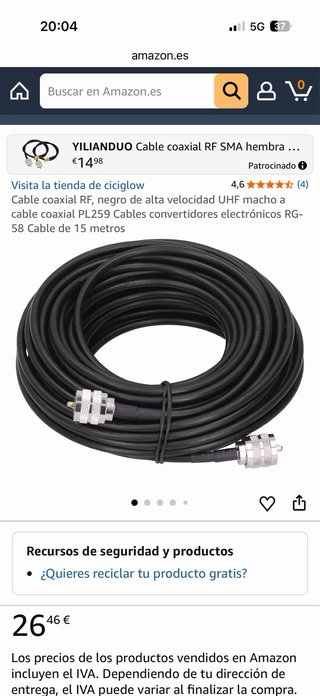 Cable Coaxial RF UHF Macho Negro
