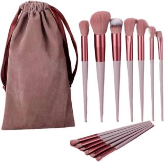 Brochas maquillaje Pack 13uds Funda Tela Modelo DoRysk02 Juego de 13 brochas de maquillaje para corrector, brocha para colorete, polvo, sombra de ojos, resaltador, brocha de base, herramientas de ...