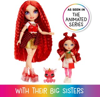 RAINBOW HIGH Littles Rainbow Fantasy Fairies & Pet - Apple, Red - Pequeña Muñeca Posable de 14 cm y Mascota Ciervo de Fantasía con Alas de Hada Intercambiables, Regalo para Niños +4