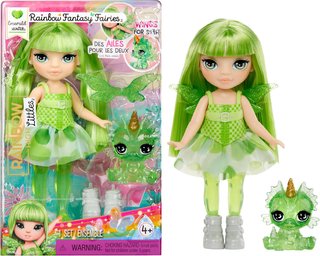RAINBOW HIGH Littles Rainbow Fantasy Fairies & Pet - Apple, Red - Pequeña Muñeca Posable de 14 cm y Mascota Ciervo de Fantasía con Alas de Hada Intercambiables, Regalo para Niños +4