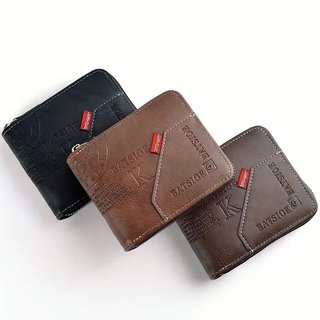 Cartera billetera monedero de hombre de estilo corto de cuero sintetico Carr-Ken Retro de PU a la moda con empalme a la moda, cartera con Clip para tarjetas de estilo corto para hombre
