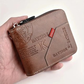 Cartera billetera monedero de hombre de estilo corto de cuero sintetico Carr-Ken Retro de PU a la moda con empalme a la moda, cartera con Clip para tarjetas de estilo corto para hombre