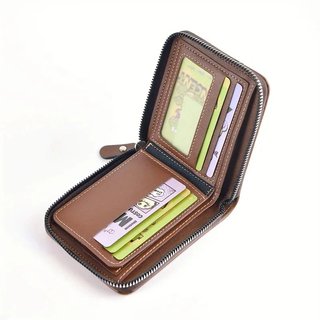 Cartera billetera monedero de hombre de estilo corto de cuero sintetico Carr-Ken Retro de PU a la moda con empalme a la moda, cartera con Clip para tarjetas de estilo corto para hombre
