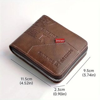 Cartera billetera monedero de hombre de estilo corto de cuero sintetico Carr-Ken Retro de PU a la moda con empalme a la moda, cartera con Clip para tarjetas de estilo corto para hombre
