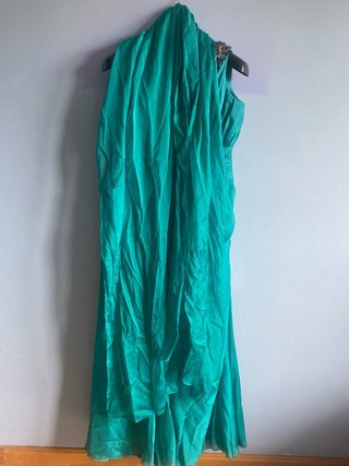 Vestido de fiesta largo verde azulado