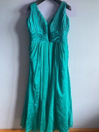 Vestido de fiesta largo verde azulado