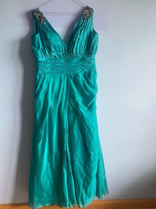 Vestido de fiesta largo verde azulado