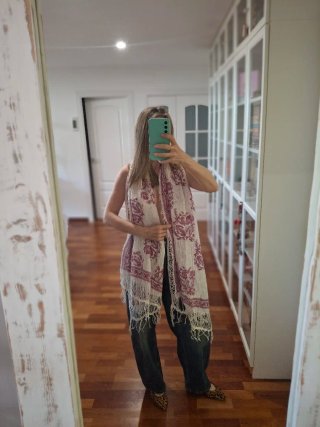 Foulard Massimo Dutti Lino Rosa y Blanco