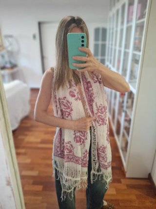 Foulard Massimo Dutti Lino Rosa y Blanco