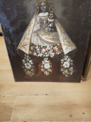 Pintura Virgen con Niño Antigua