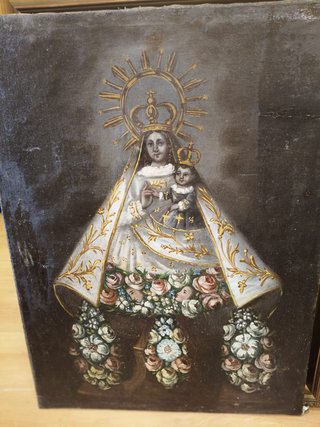 Pintura Virgen con Niño Antigua