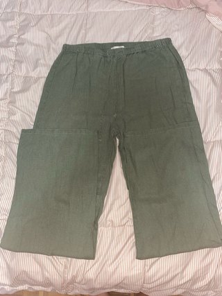 Pantalón lino mujer verde