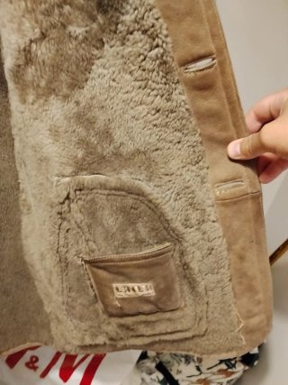 Abrigo Shearling Piel Lana Vintage Beige Marrón