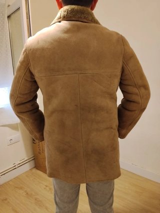 Abrigo Shearling Piel Lana Vintage Beige Marrón