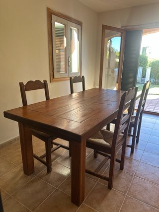 Mesa comedor madera maciza 195x91 cm y 4 sillas