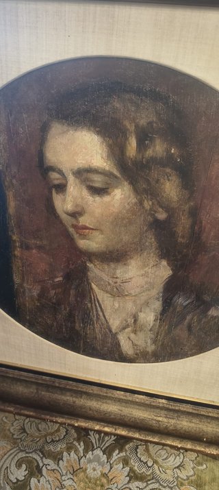 Pintura al óleo antigua: Retrato de mujer