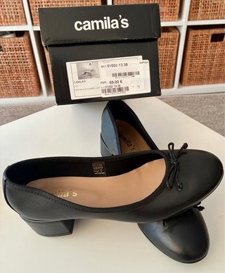 Zapatos Camila's Negros Tacón Bajo Mujer