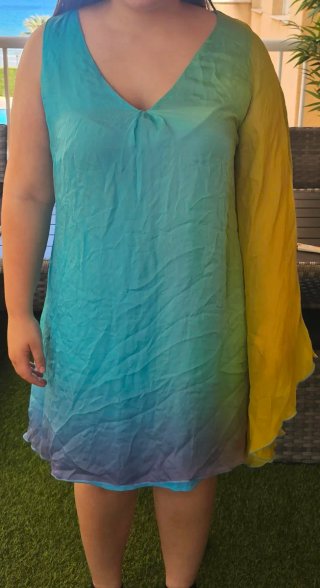Vestido fiesta degradado azul-verde talla única