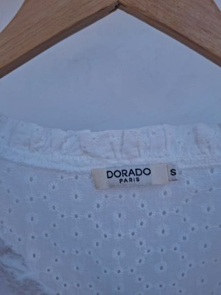 Camiseta blanca bordado suizo Dorado Paris Talla S