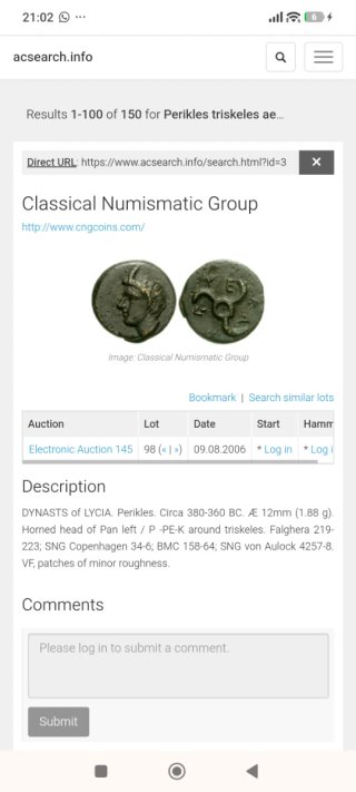 Moneda Griega Dinastía Licia Pericles