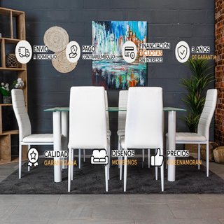 Conjunto de mesa con 6 sillas blanco
