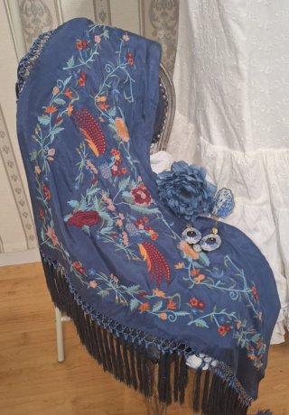 Mantoncillo Flamenco Pájaros Azul