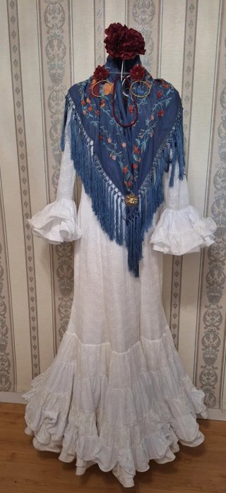Mantoncillo Flamenco Pájaros Azul