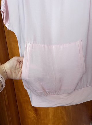 Camiseta rosa casual manga corta con bolsillo