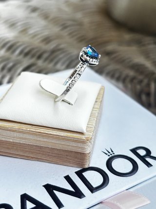 Anillo Pandora Corazón Azul Brillante Talla 56
