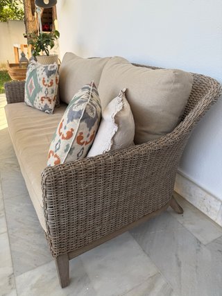 Sofá terraza mimbre y tela beige el corte ingles