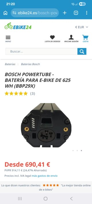 Batería Nueva Bosch PowerTube 625 Wh E-Bike